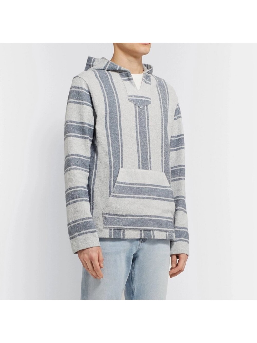 FAHERTY BRAND Mens Whitewater Hoodie Baja Gray Blue Channel Stripe Medium